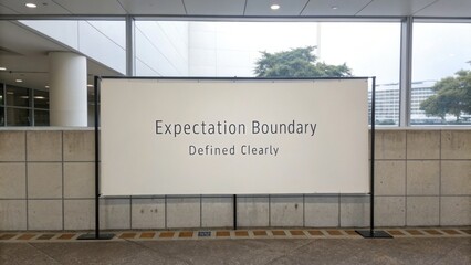 Obraz premium Clear Signage Displaying Expectation Boundary Concept in a Modern Indoor Environment with Natural Lighting and Minimalist Design Elements