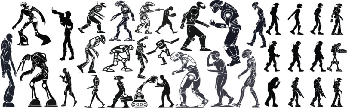 AI generated robotic silhouette bundle for digital design elements