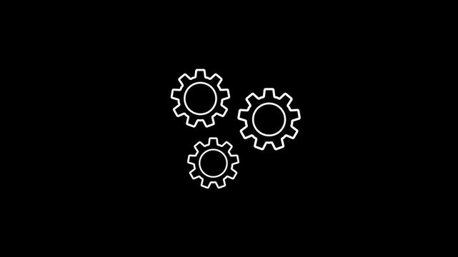 Gear icon animation with spinning black gears and dashed lines suits tech tutorials, mechanical presentations, engineering videos, and manufacturing content.