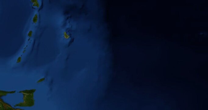 Bequia on Globe. Zoom into the island with Earth spinning in space. High detail physical world map with Bequia on it. Elements of this image furnished by NASA.