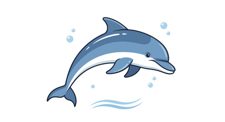 A playful blue dolphin leaps from the water with a smile. © Ndog