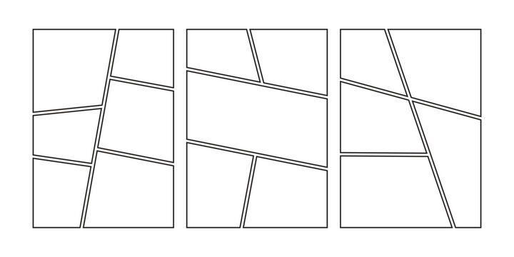 Blank collage grid manga comic storyboard layout panel template  Comic book page frame without content, photo collage, poster, flyer