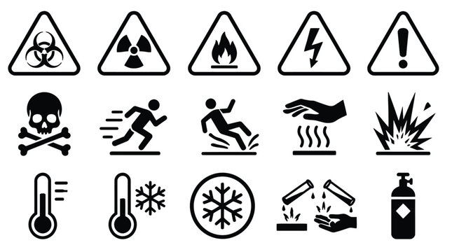 Hazard Warning Symbols for Biohazard Radiation Fire Electric Shock and Safety Risks