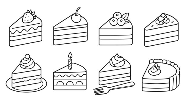 Cake Slice Desserts with Fruit Frosting Candle and Fork for Bakery Menu