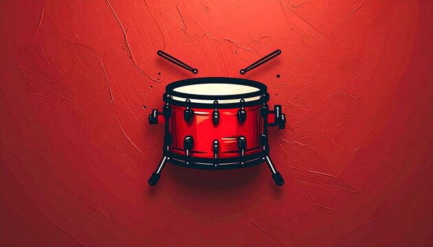 snare drum on vibrant red background minimalist music composition