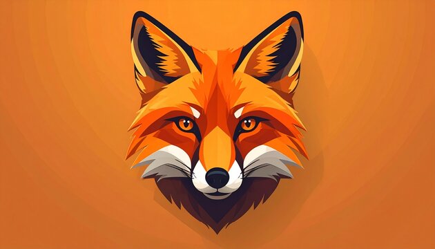 stylized fox face illustration on warm orange gradient background for branding