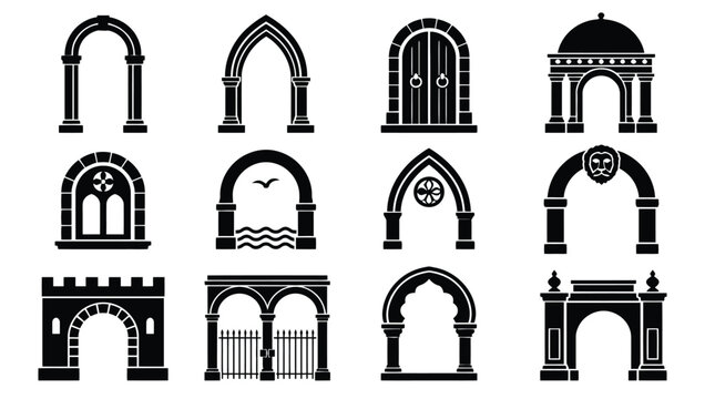 Architectural Arch and Gate Symbols for Historic Building Entrance Design