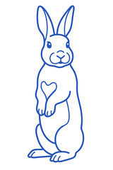 Obraz premium Blue Standing Rabbit with Heart Line Art Vector Illustration Isolated on White Background