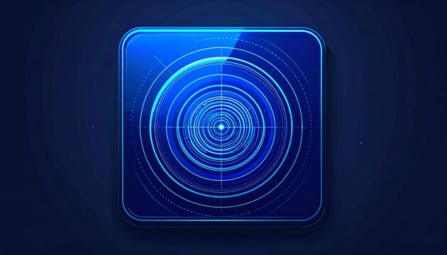 futuristic radar scanning screen with concentric circles on dark blue tech background