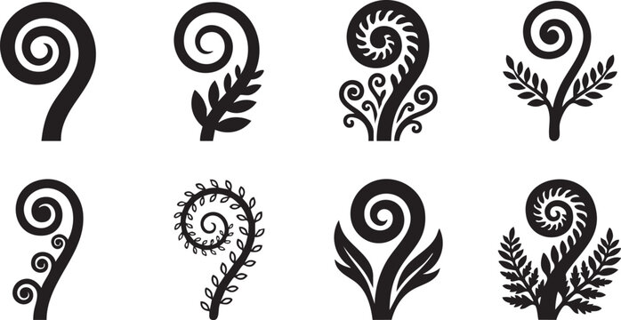 Fern Fiddlehead and Koru Spiral Botanical Vector Icon Set