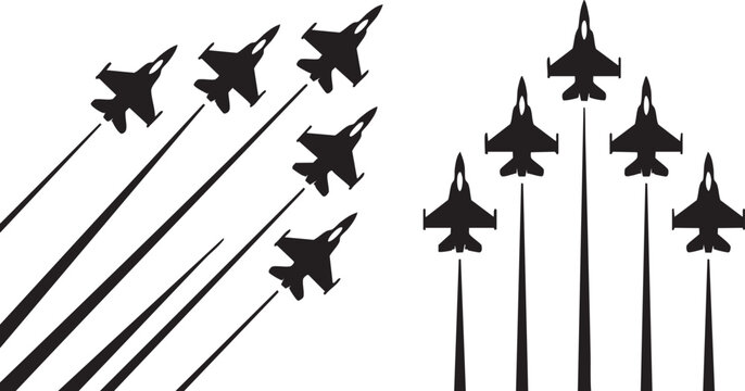 Fighter Jet Squadron Formations Vector Silhouette Set