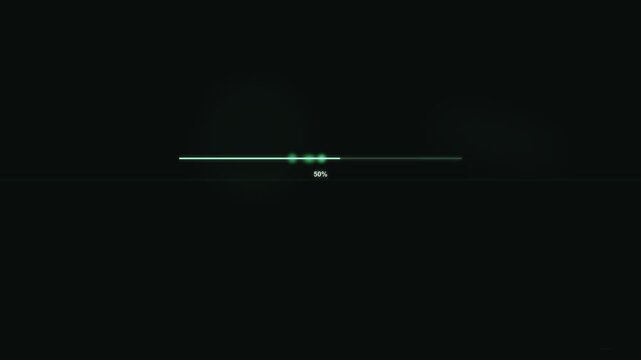 Modern minimal emerald glass loading bar progress animation with percentage display on black background
