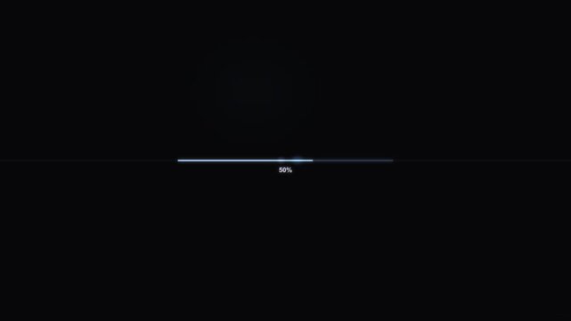 Modern digital blue thin loading bar animation with percentage progress indicator on black screen motion graphic