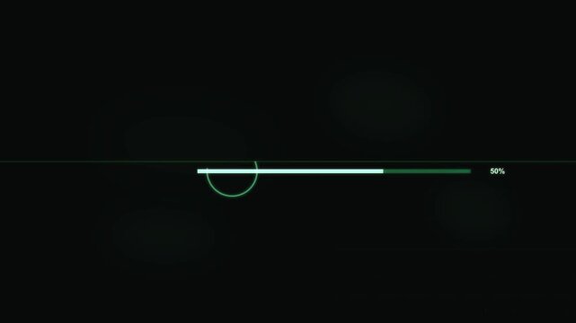 Futuristic medical scan ring and emerald glass loading bar indicating digital data processing motion