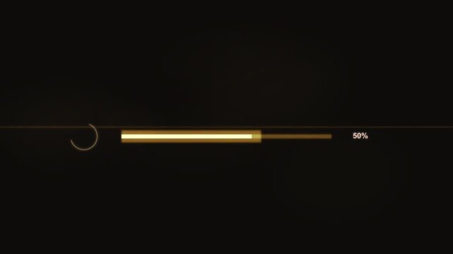 Futuristic amber loading bar animation displays software progress on a digital black screen with a hud line scanner