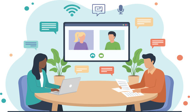 Remote team collaboration, online meeting, video conference, business communication, teamwork