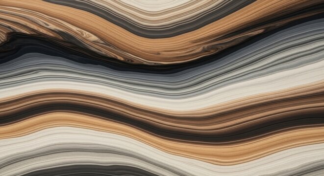 Abstract layered wavy pattern design with brown, gray and white colors.