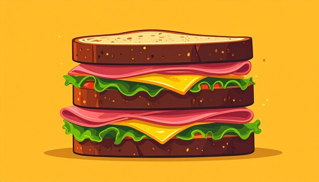 tall stacked burger with fresh lettuce and cheese on vibrant yellow background
