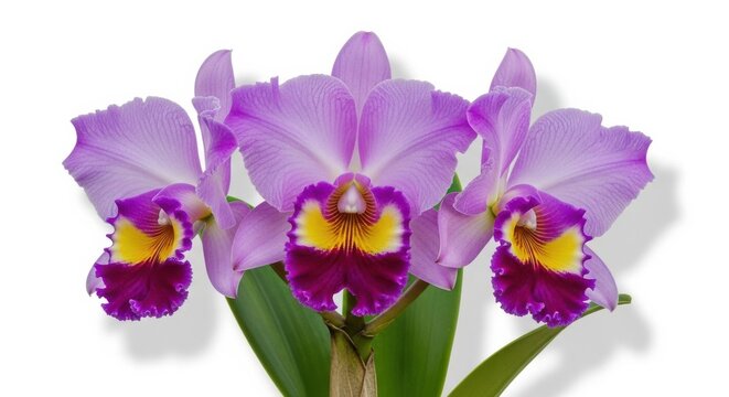 Elegant Cattleya Orchid with Vibrant Purple and Yellow Blooms