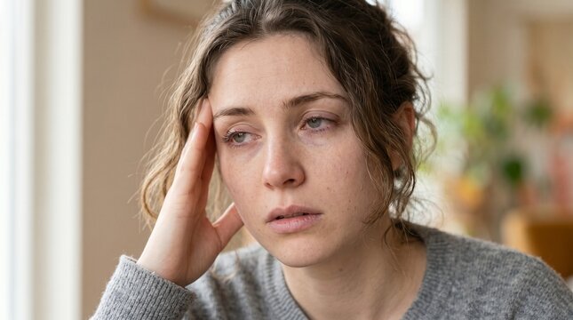 Young woman feeling sad and stressed at home