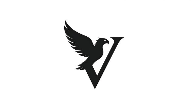 Black bird of prey with outstretched wing within a stylized V