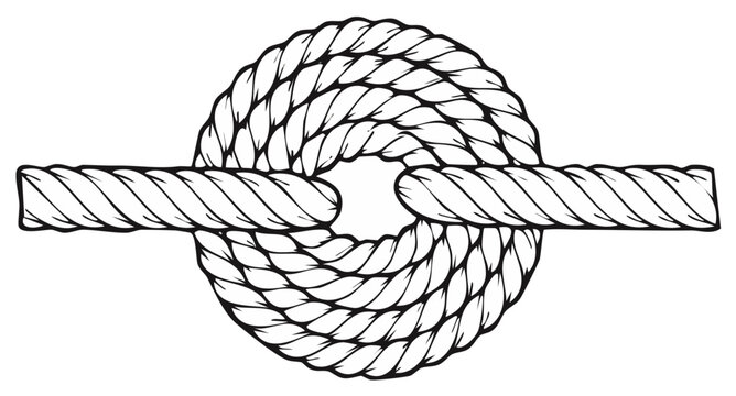 Coiled rope design with a straight rope passing through the center in black and white