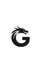 Naklejka premium Black dragon head merging with the letter 'G' on white background