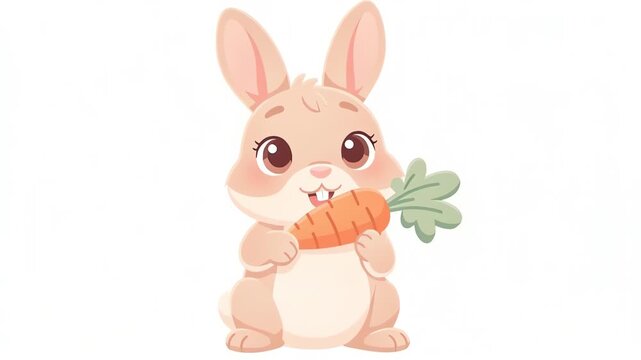 Cute Cartoon Rabbit Holding a Carrot Animated Illustration