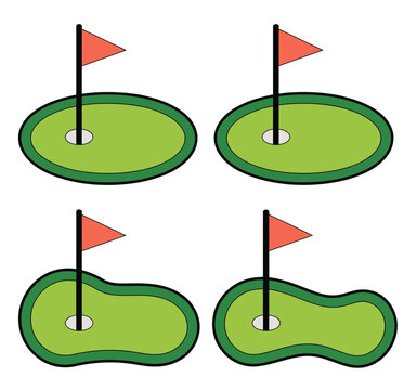 Mini Golf Hole Course Icon Set Vector Illustration