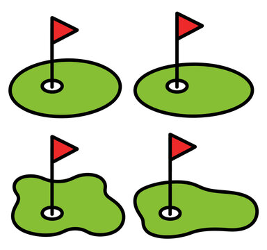 Mini Golf Hole Course Icon Set Vector Illustration