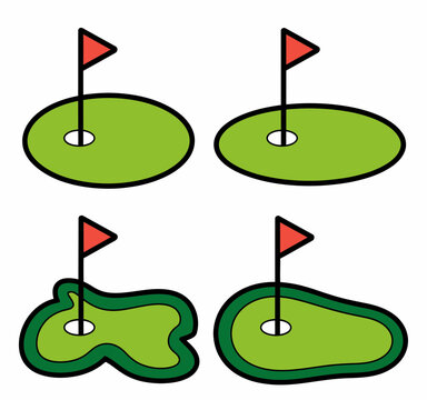 Mini Golf Hole Course Icon Set Vector Illustration