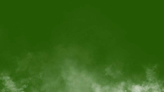 Soft white stage smoke plume isolated on green screen. White smoke plume for chroma key green screen