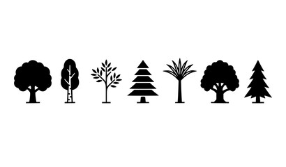 Minimal tree icon set with elm birch eucalyptus cedar dracaena oak and pine silhouettes vector isolated on white © MdShakil