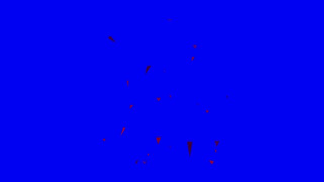 A video showcasing a blue screen with small objects flying around