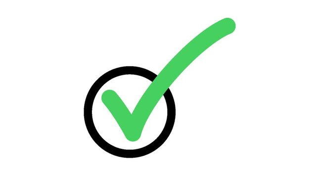 A video showcasing a green checkmark in a black circle on a white background