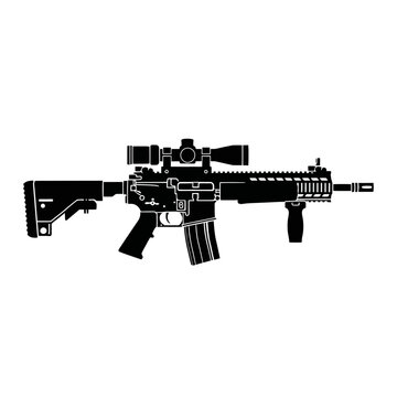 Rifle with scope and silencer.