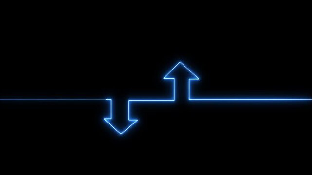 Neon arrow doing direction information animation on black background. Abstract dynamic neon arrow icon animation.