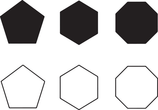 pentagon, hexagon, octagon icon. vector geometry pentagonal, hexagonal, octagonal polygon. five, six, eight sided polygon line