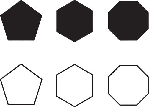 pentagon, hexagon, octagon icon. vector geometry pentagonal, hexagonal, octagonal polygon. five, six, eight sided polygon line