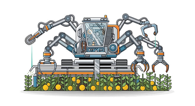 robotic farming machine with orange picking arms