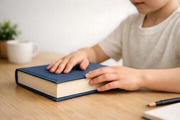 Fototapeta premium Child closing book after study learning routine education concept