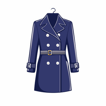 Blue Double-Breasted Trench Coat on Hanger