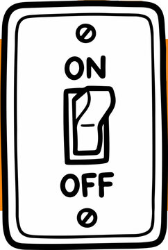 Hand drawn illustration of a simple wall light switch with on and off labels.