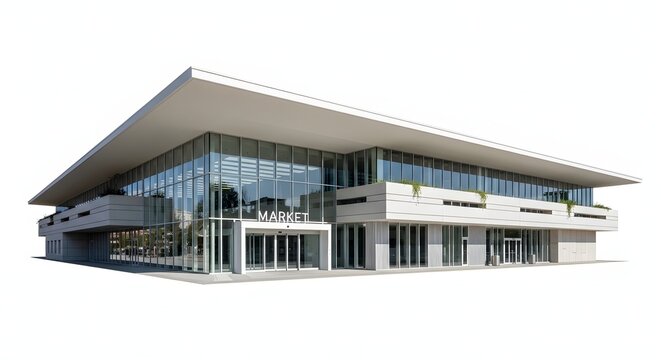 Modern architectural building with glass facade and flat roof