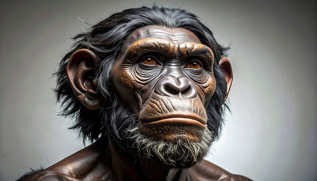 A realistic portrait of a primate with expressive facial features