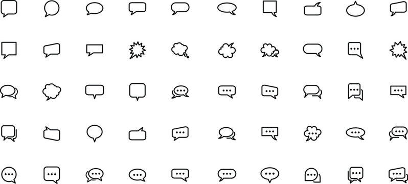 Speech bubble and comic chat cloud icon set for communication and social media interaction design.