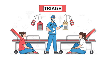 Fototapeta premium Medical Triage: Doctor Assesses Patients on Stretchers in Emergency Room