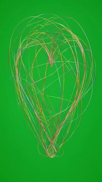 Abstract Heart Shape Formed by Colorful Light Trails on a Vibrant Green Background