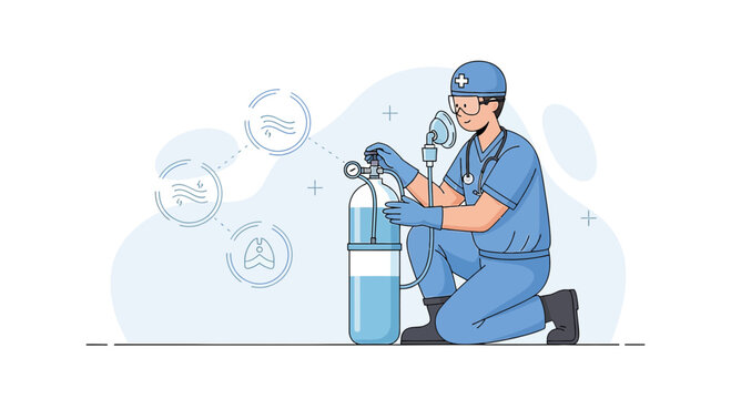 Medical Professional Adjusts Oxygen Tank for Patient Care, Respiratory Support