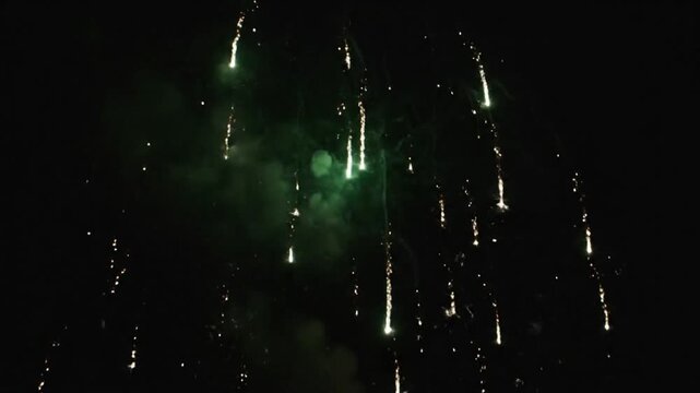 Spectacular fireworks display illuminating the night sky with vibrant bursts of light.
